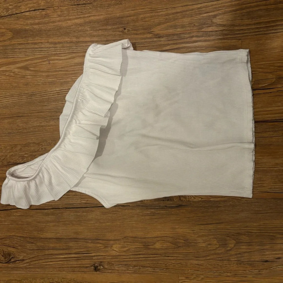jun Tops - One Shoulder White Ruffle game day shirt